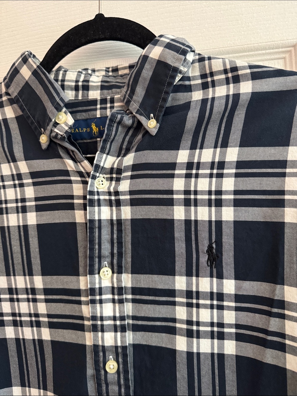RALPH LAUREN Women’s Plaid Button Down Shirt Navy White Size Medium - Picture 2 of 4